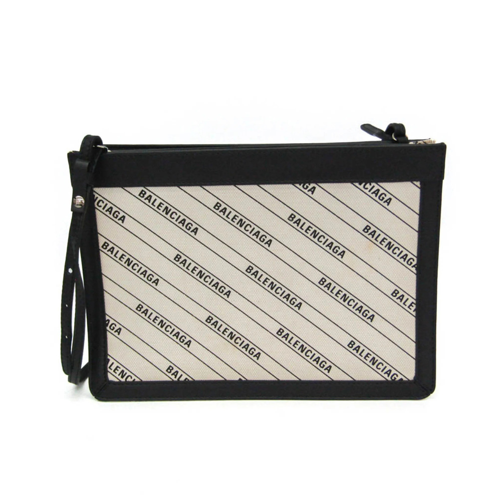 Balenciaga Navy Pochette 339937 Men,Women Canvas,Leather Shoulder Bag Black,O...
